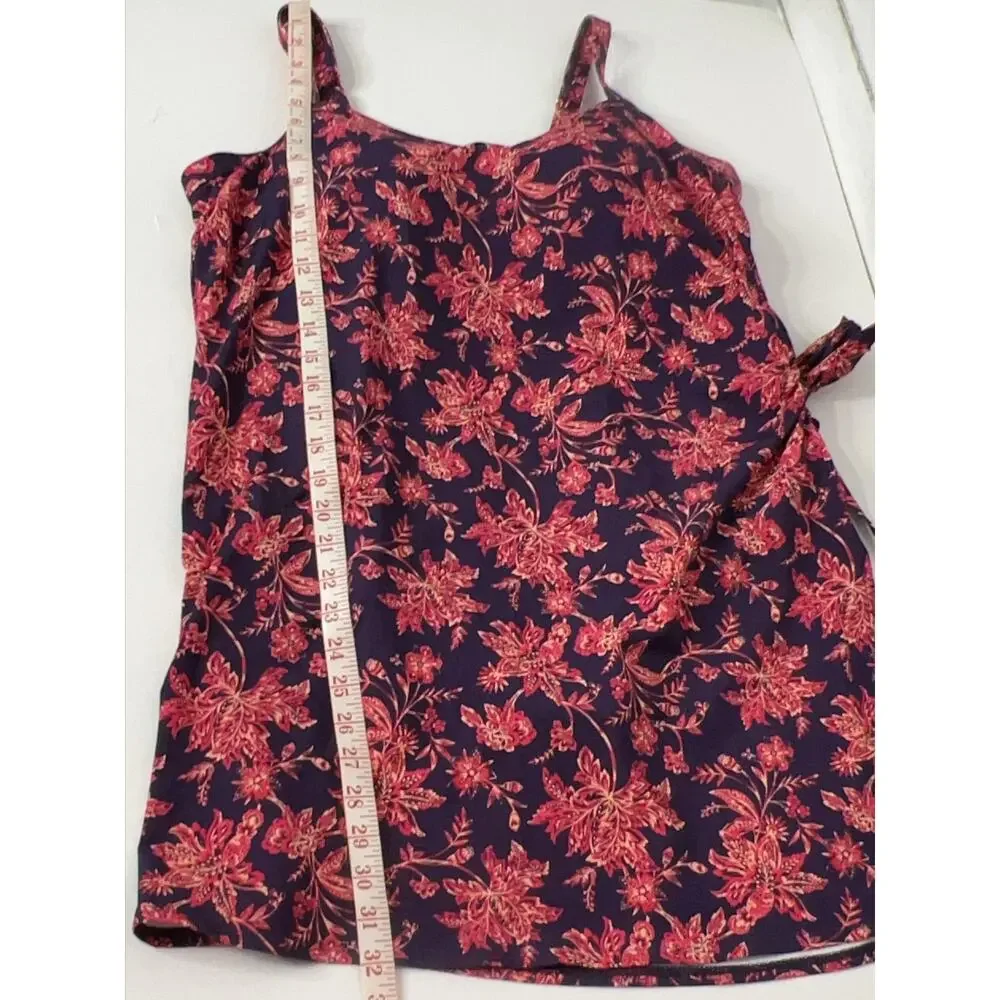 Lands' End Floral Print Swim Dress Women's Plus 18W Built-in Bra Purple Red
